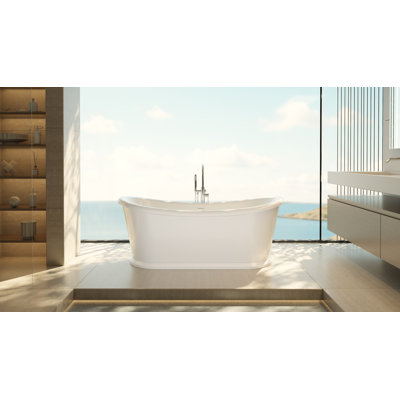 DreamLine Duet 68 7/8 in. L x 32 1/4 in. W x 26 3/4 in. H Acrylic Double Slipper Freestanding Tub, Matte Black