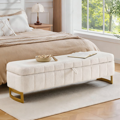 63" Modern Upholstered Teddy Storage Bench For End Of Bed King Size With Removable Handrail