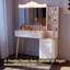 Bureau de coiffeuse avec miroir et lumières, coiffeuse de maquillage avec 2 barrettes d'alimentation USB, ensemble de coiffeuse avec deux tiroirs, 3 modes d'éclairage à luminosité réglable, miroir pliable à trois côtés