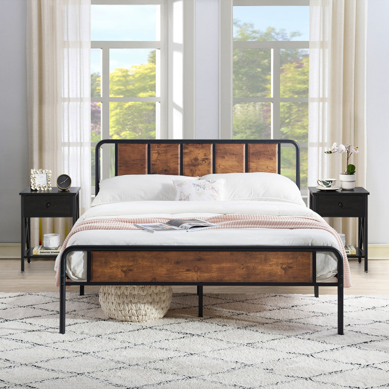 Ensemble de chambre avec lit plateforme 3 pièces Kempst, Noir, Grand