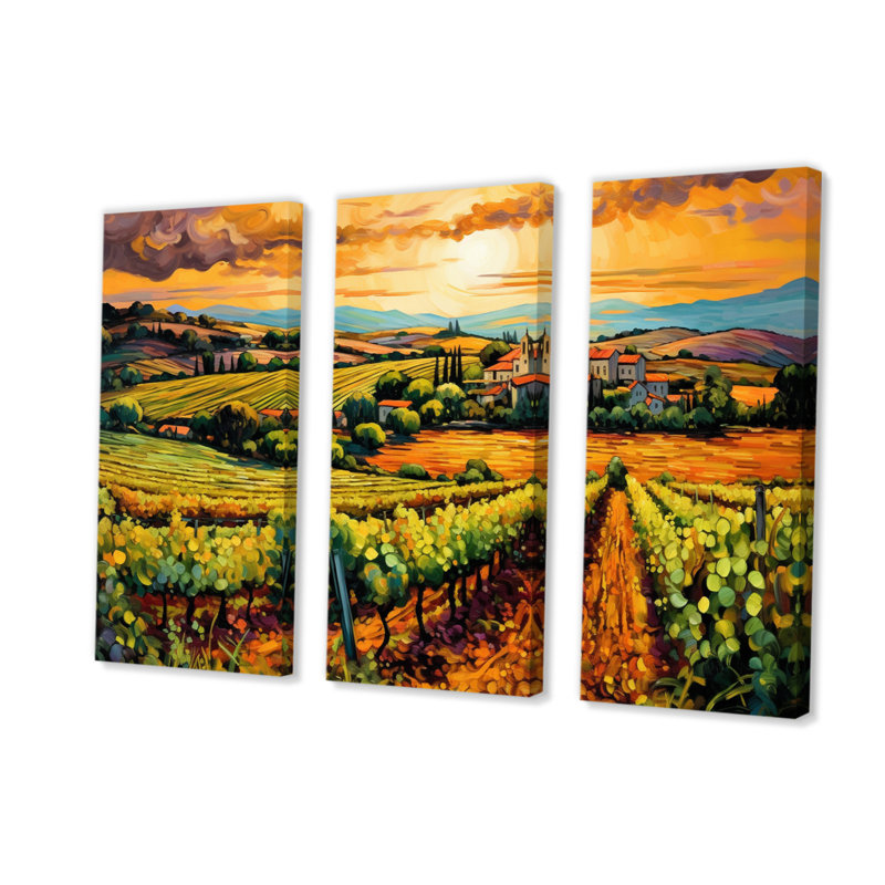 «Vangogh Sunlit Vineyard I», reproduction sur toile 3 pièces, H 28 po x l 36 po x P 1 po