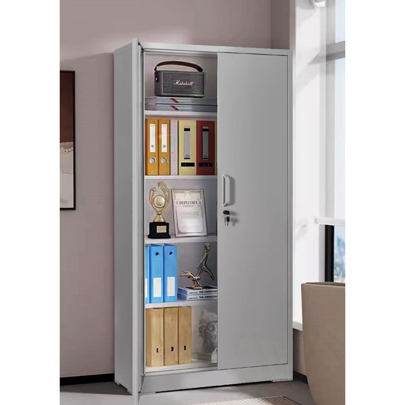 Armoire de rangement en métal avec portes verrouillables et 4 tablettes réglables, Gris