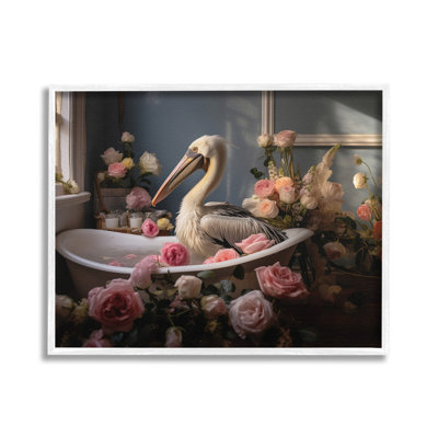 Pélican dans une baignoire remplie de roses, estampe numérique de Lazar Studio