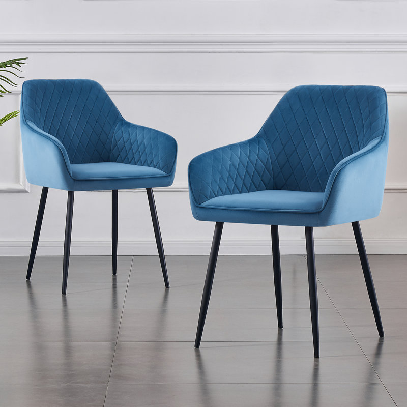 Sexton Upholstered Diamond Stitching Velvet Arm Dining Chair with Thick Cushion, Teal, 2
