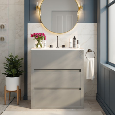 Meuble-lavabo sans poignée avec lavabo en céramique 30 po