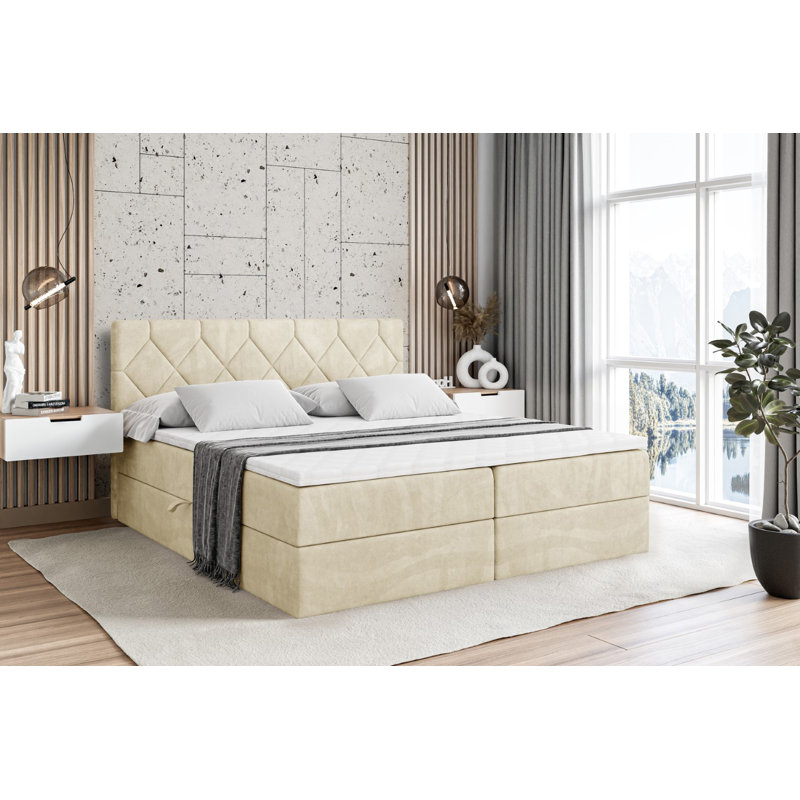 Bed, 160cm W x 200cm L, Beige