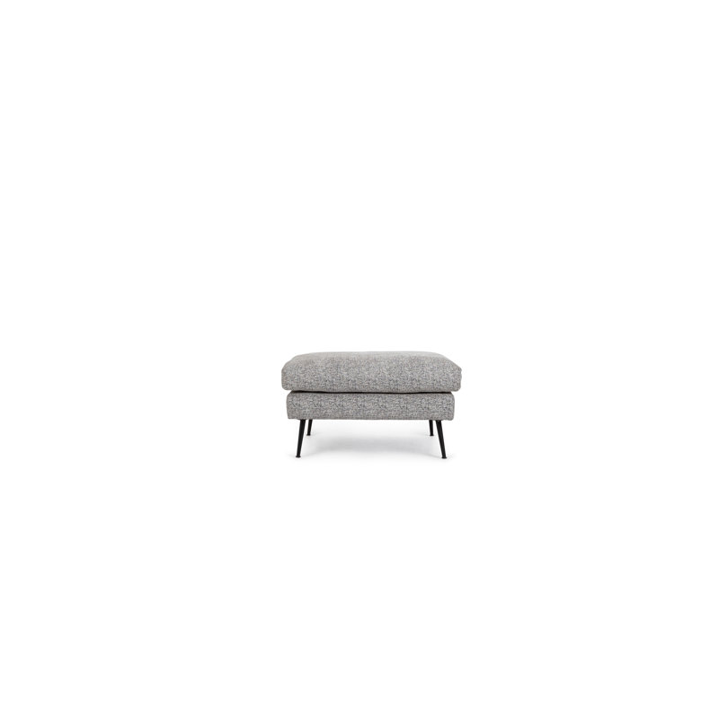 Mid-Century Modern Grey Fabric Ottoman with Black Legs