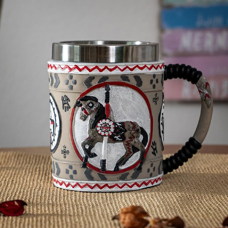 The Trail Of Painted Ponies Western Grey Ghost Tribal Indian Horse Tankard Mug