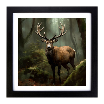Stag In A Forest Realism No.1 - Single Picture Frame Print on Wood