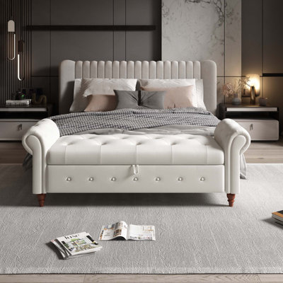 Banc de rangement capitonné moderne avec accoudoirs roulés pour une utilisation multifonctionnelle dans le salon et le couloir de la chambre à coucher