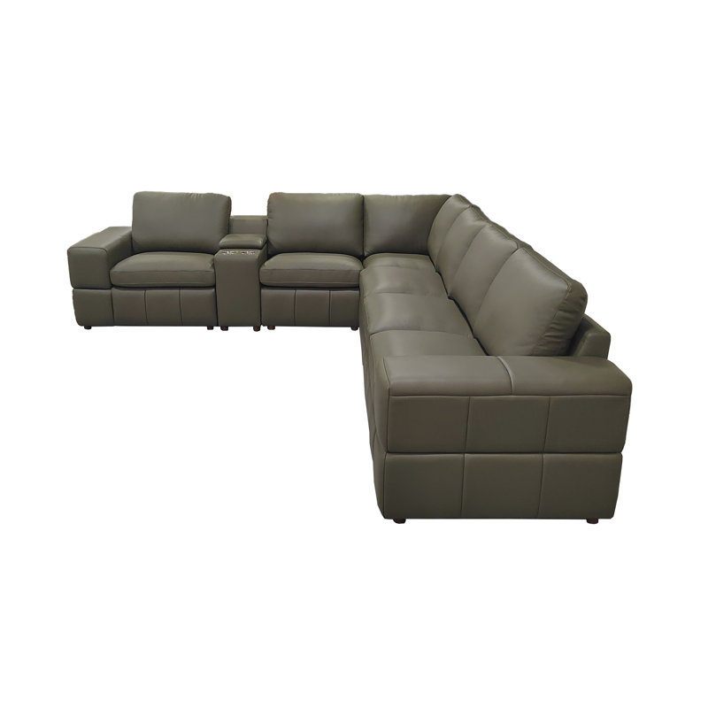 Canapé modulaire Sekhemetra, Olive Green Leather Match, 33 po H x 131 po L x 115,5 po po