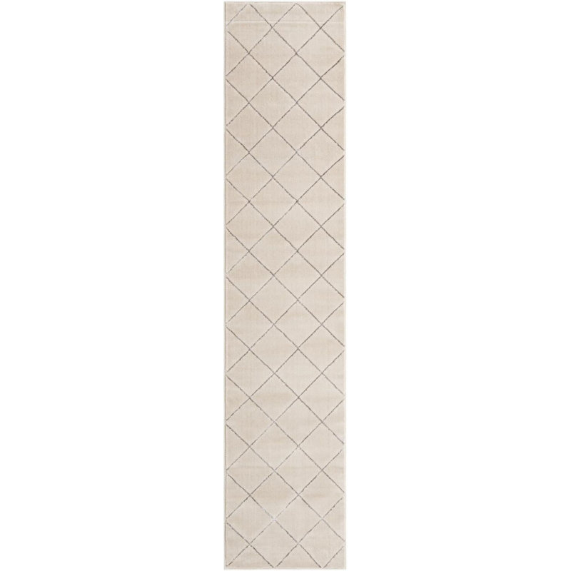 Contemporary Falco Runner Rug White and Silver Color, Runner 2'7" x 12'