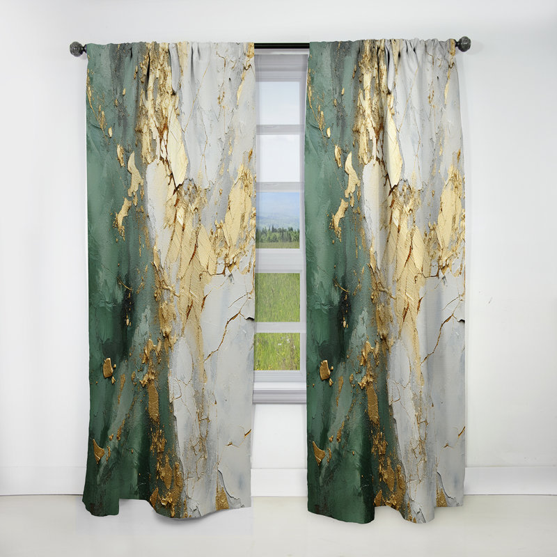Gold And Green Paint Fusion - Abstract Painting Blackout Abstract Curtain - 1 Panel, 52" W x 84" L