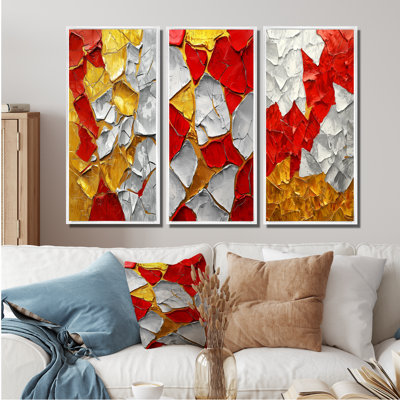 Abstract Fiery Fragmented Balance I - Yellow Abstract Print Wall Decor Collection 3 Pieces