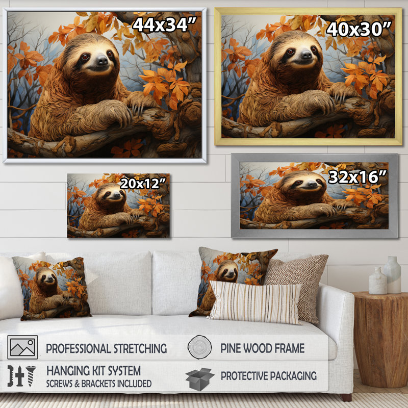 «Sloth on Branch Serenity I», reproduction sur toile, H 12 po x l 20 po x P 1 po, Toile tendue