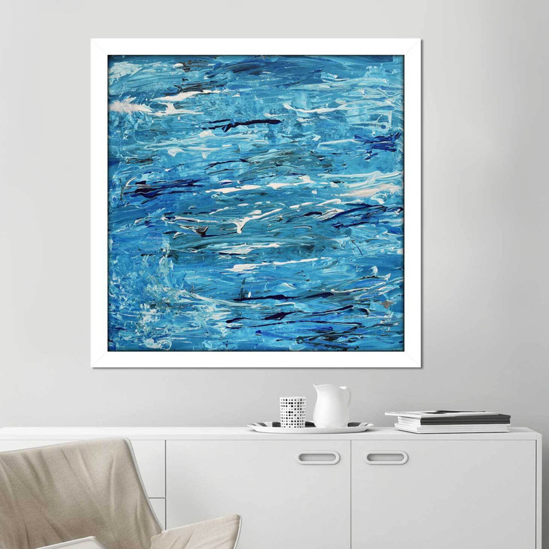 «Blue Maze (Hort)» par Cassie Studios - reproduction imprimée, H 21,5 po x l 27,5 po x P 0,75 po, Cadre blanc