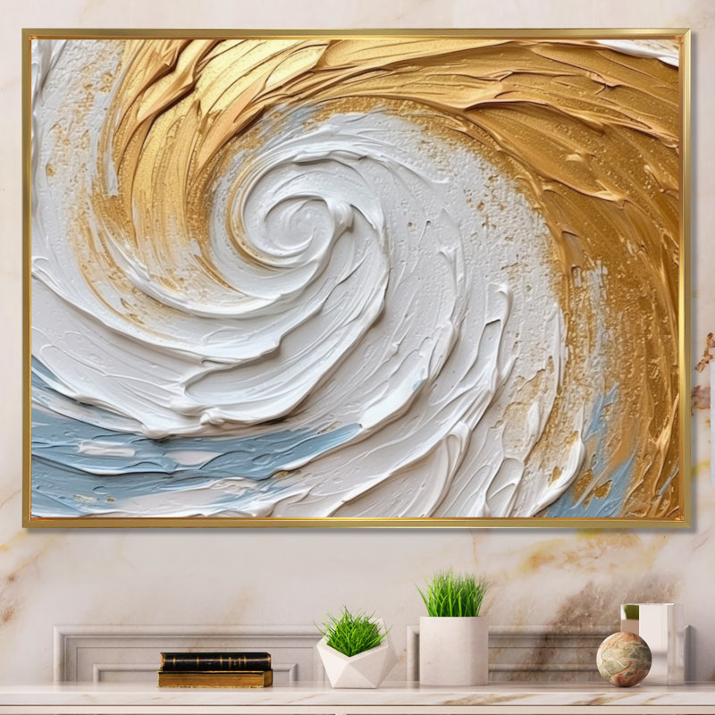 «Gold Eernal Swirl II», art abstrait sur toile à spirales abstraites, H 30 po x l 40 po x P 1,5 po, Cadre flottant doré