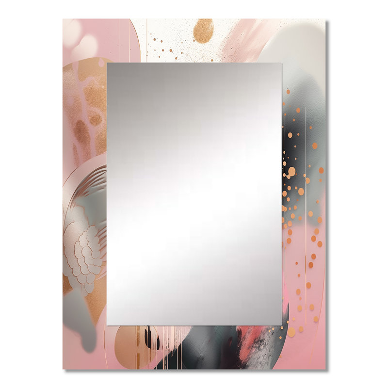 Pink Rosegold Stripes Complexity V - Transitional Shapes Decorative Wall Mirror, Modern Large Mirror, Printed Metal Art