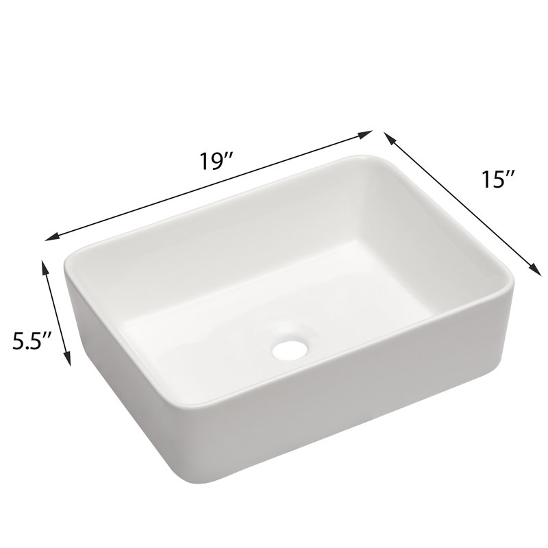 19"X15" White Ceramic Rectangular Vessel Bathroom Sink