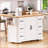 Kitchen Island 56in White with Drop Leaf, Charging Station &amp; 6 Drawers | Farmhouse | MDF,Rubber Wood-1862488148