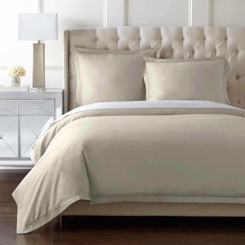 Yalda Egyptian Certified Cotton Modern 3 Piece Duvet Cover Set, Linen, King Duvet Cover + 2 King Sham