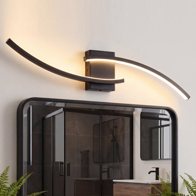 Modern Black LED Wall Sconce, Dimmable Curved Wall Light Fixture