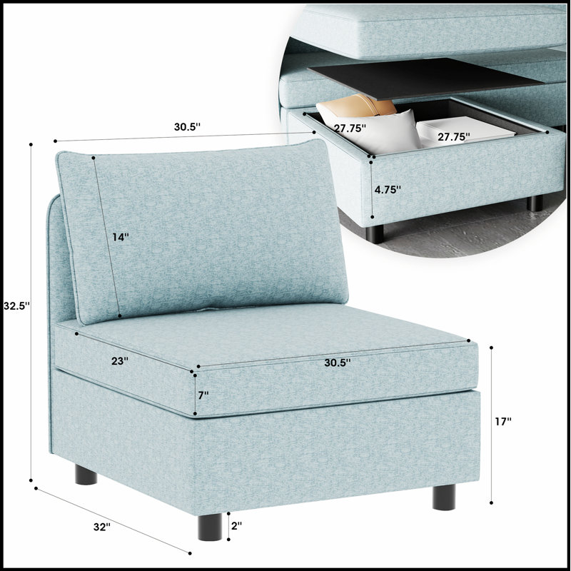 Siège sans accoudoirs pour canapé modulaire modulaire avec rangement pour le salon