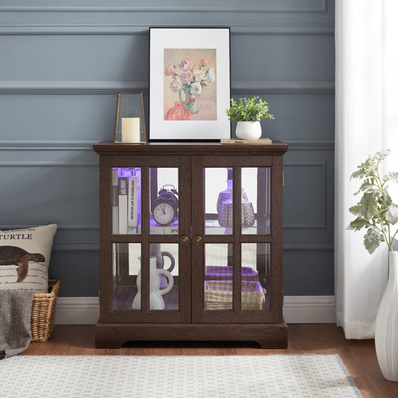 Exquisite Retro Display Cabinet with Adjustable Shelves and Lattice Doors