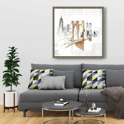 Brooklyn Bridge Blurry Sketch - Framed Canvas Home Decor