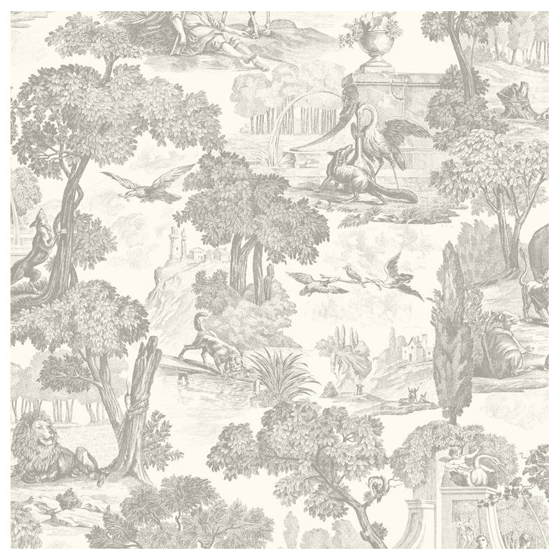 Versailles Toile Wallpaper Roll, Charcoal