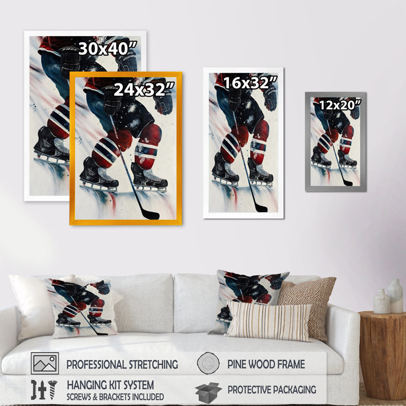 Hockey sur glace pendant le match II - reproduction sur toile, Cadre photo noir, H 32 po x l 24 po x P 1 po