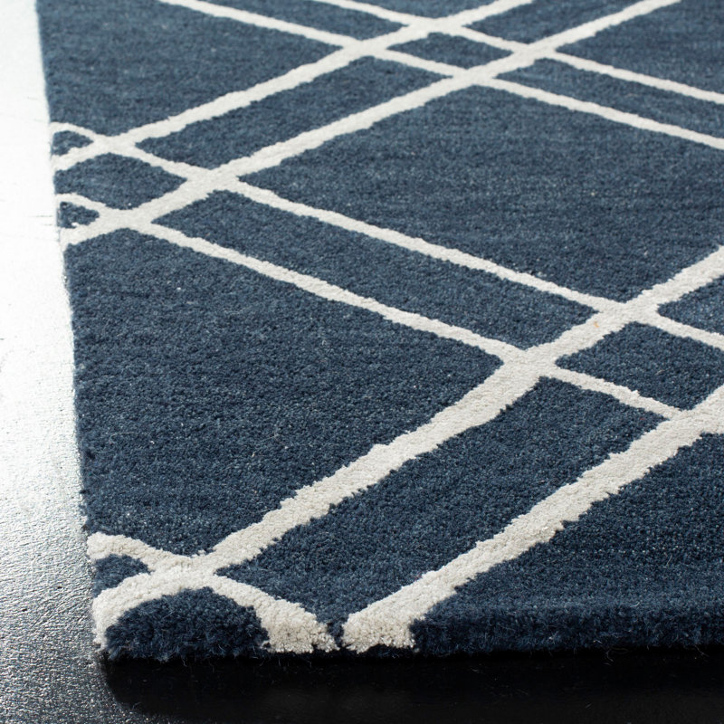 Tapis bleu marine en laine touffeté à la main Milroy, Carré 4 pi