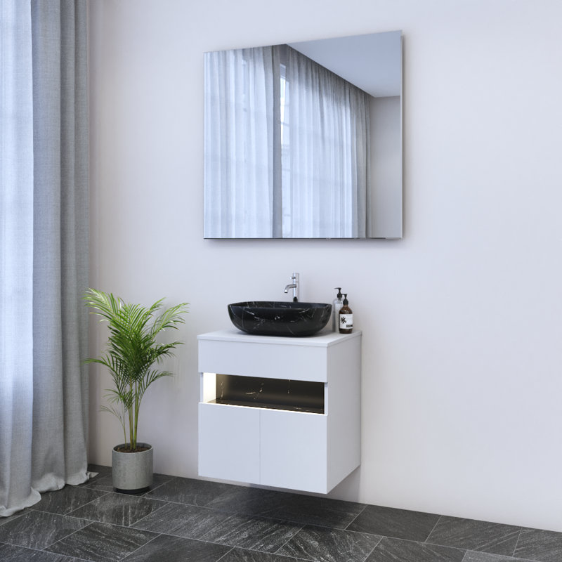 Lieke 23.6'' Single Bathroom Vanity with Top, White, Black