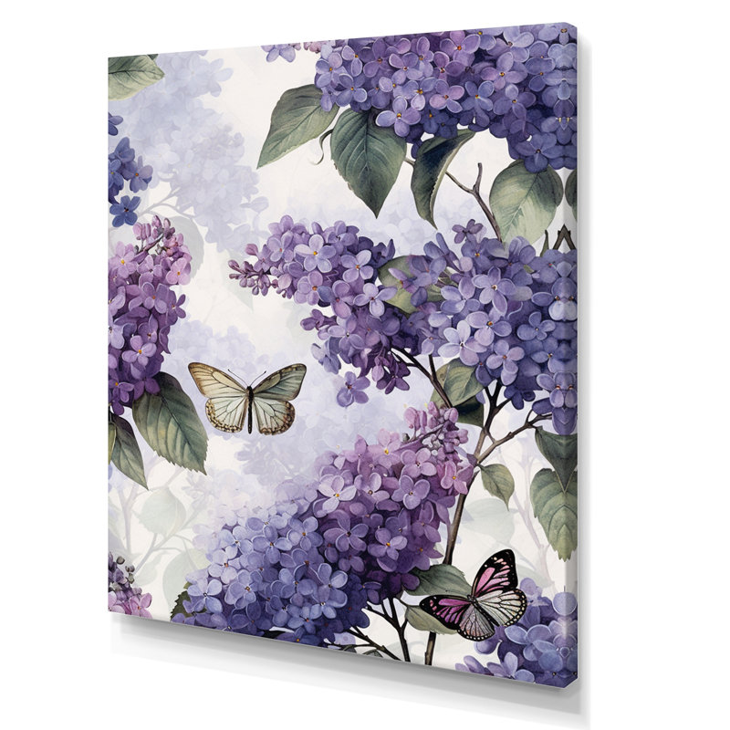 Fleurs mauves lilas mauves sur toile, H 40 po x l 30 po x P 1,5 po, Toile tendue