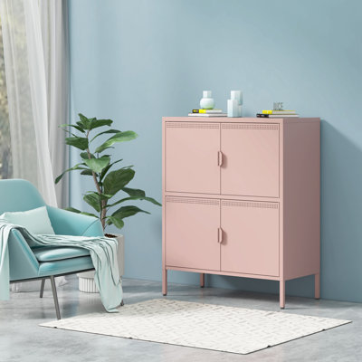 Armoire de rangement en métal avec 4 portes et des pieds robustes