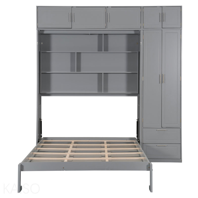 Space-saving Queen Murphy Beds With Gray Mdf Storage Solutions