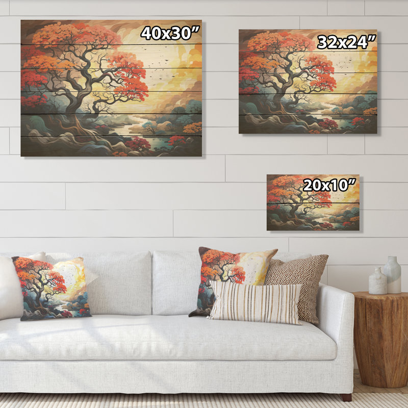 Éveil fauve de chêne - Art de chêne sur bois de pin naturel, H 30 po x l 40 po