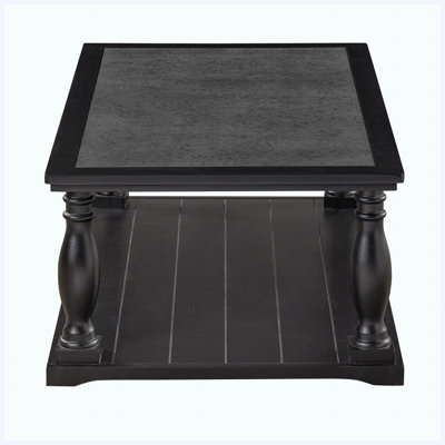 Farmhouse 2-Tier Rectangular Coffee Table with Turned Spindle Solid Wood Legs, Vintage Cocktail Table for Living Room