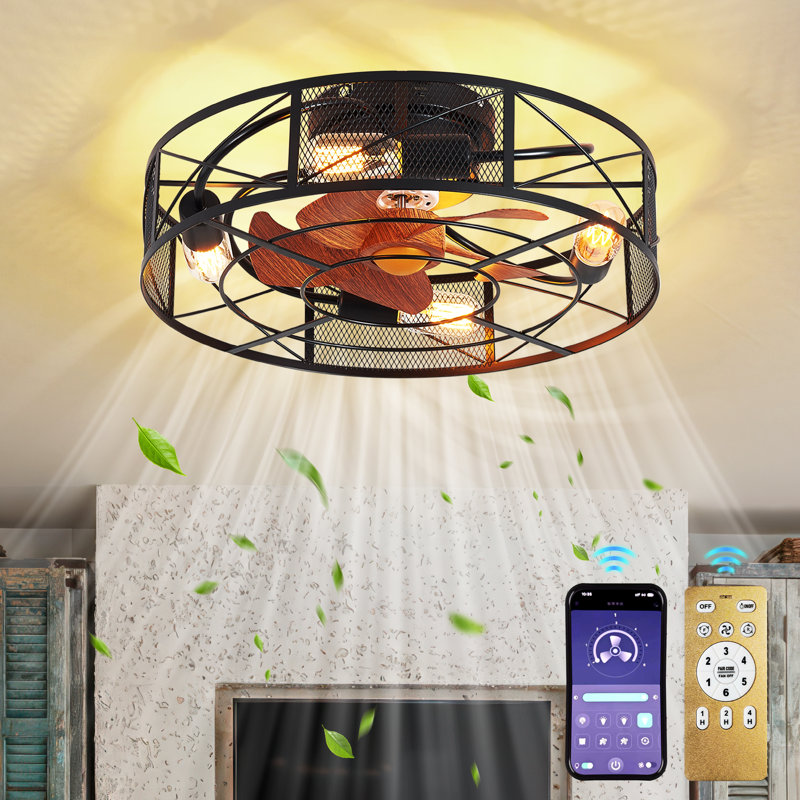 4-light Farmhouse Lantern Style Ceiling Fan With Light, Remote & Dimmable,6 Speed Settings And Timer, For Bedroom, Kitchen & Living Room(Bulb Included)
