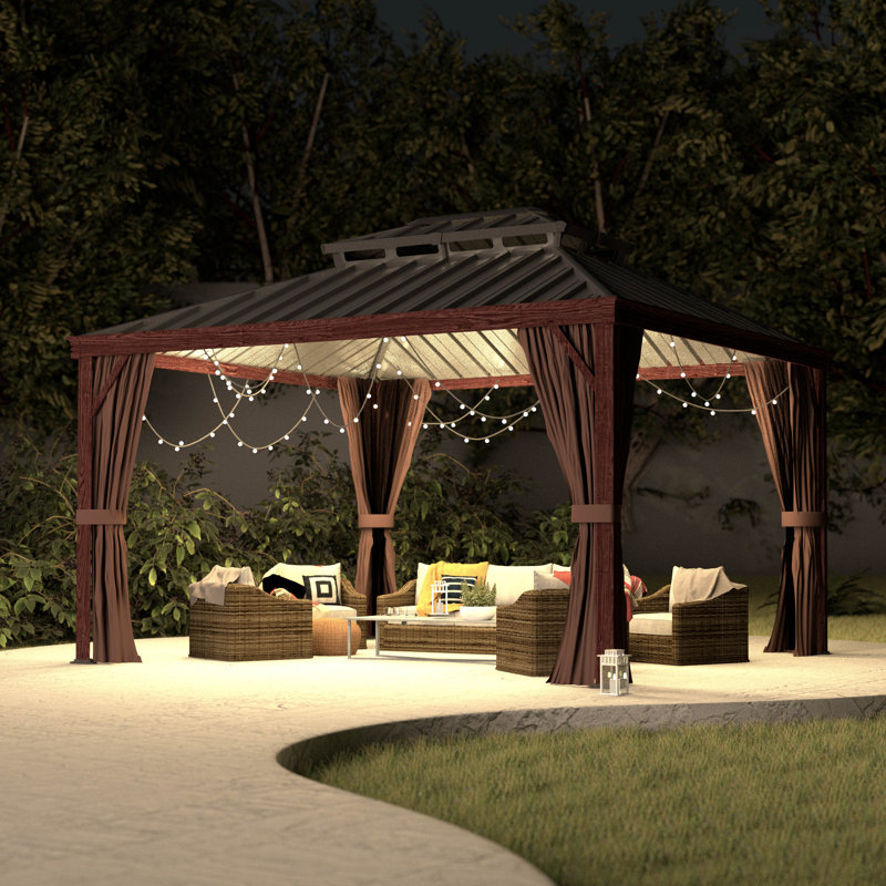 Veikous Hardtop Double-Roofed Aluminum Patio Gazebo Multiple Sizes, 12' x 10'