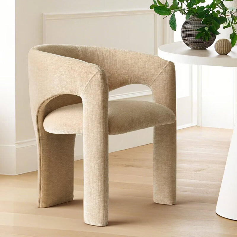 Modern Chenille Upholstered Dining Chair With Arm, Oatmeal