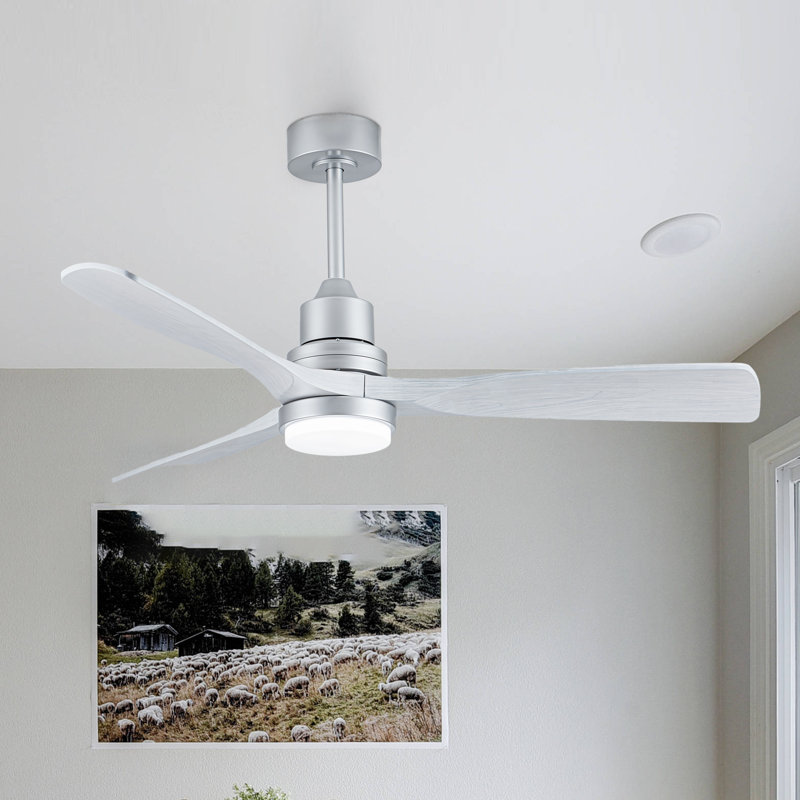 Ceiling Fan with LED Lights, Beige Wood, White