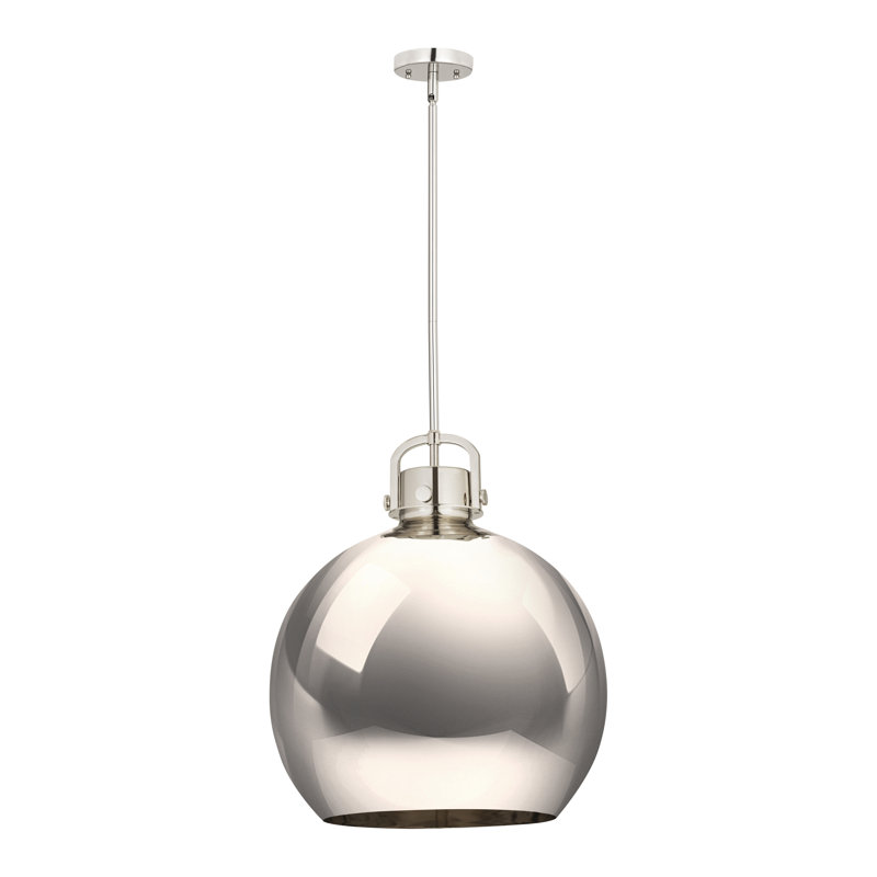 Luminaire suspendu en forme de sphère en métal 1 lumière Amrith, H 22,5 po x l 18 po x P 18 po, Nickel poli, Nickel poli
