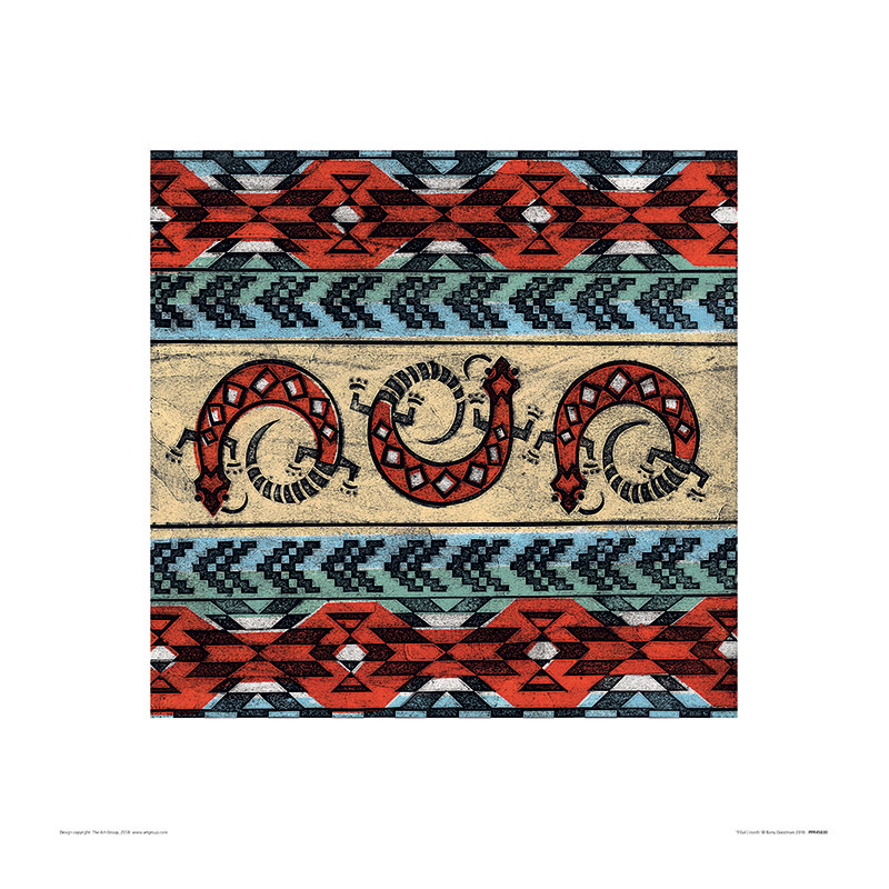 Tribal Lizards - Print on Canvas, Paper, 40cm W x 40cm H