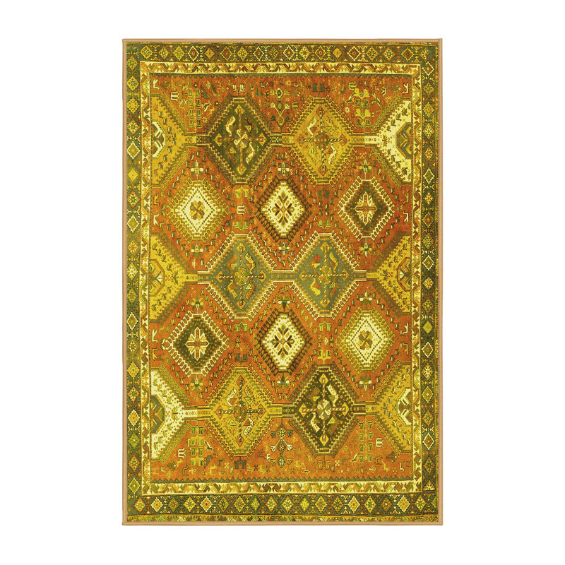 Tapis marocain en polyester / chenille tissé à la machine en brun / jaune / beige, Rectangle 7 pi x 10 pi
