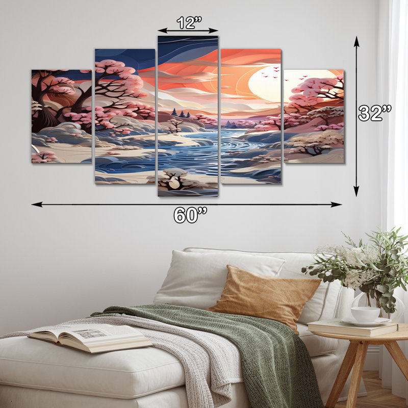 «Beautiful Country Charm In Winter II», impression sur toile paysage d'hiver - 5 panneaux