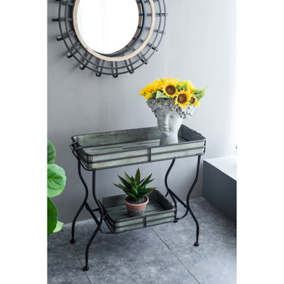 32X15x31" Galvanized Tray Table With Two Trays And Handles, Suits Various Patio Decor Styles Gardening Use, 18.3 Lbs Iron Spacious Handled Trays, Great For Industrial - Inspired
