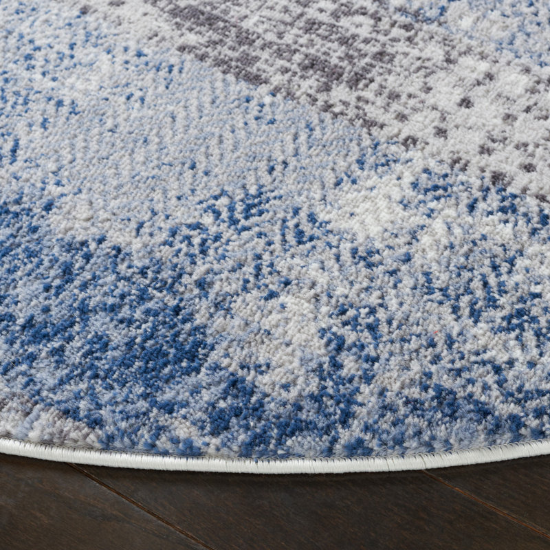 Amelia Navy and Grey Hand-Knotted Geometric Rug 3'x5'