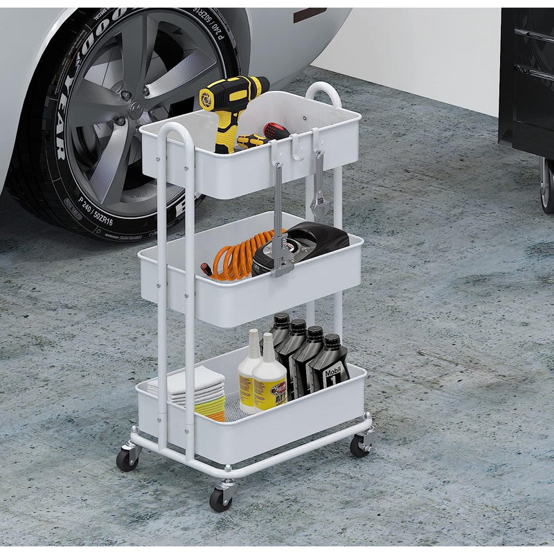 White Heavy Duty 3-Tier Metal Rolling Utility Cart