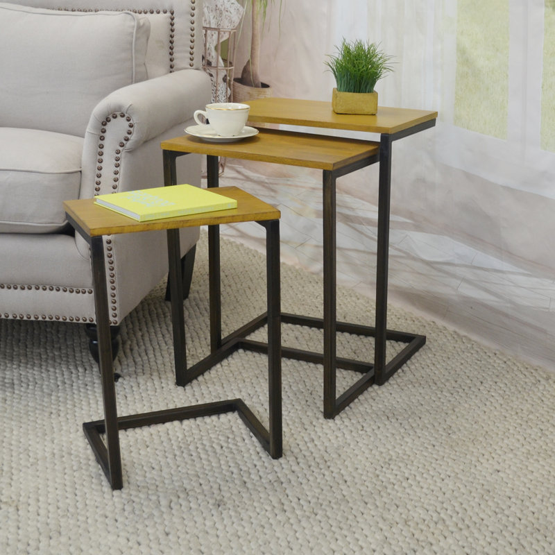 Kendrik 23.5" H x 18" W Solid Wood C-Table Nesting Tables, Iron, Dark Brown